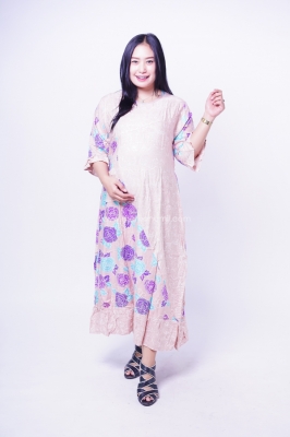 Mama Hamil Baju Hamil Gamis Batik Motif Bunga Mawar Pastel - GMS 257